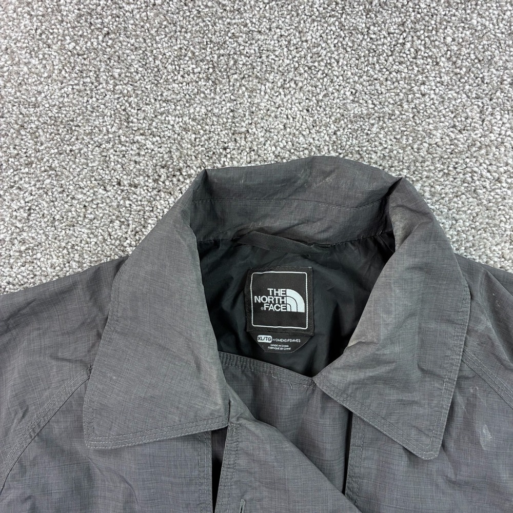 The North Face HyVent Jacket Women's XL Gray Belted Rain Long Double Breasted - Picture 3 of 6